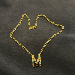 Initial “M” necklace-semi- precious stones/gold